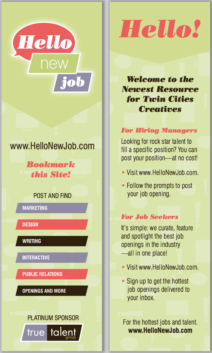Hello New Job Bookmark